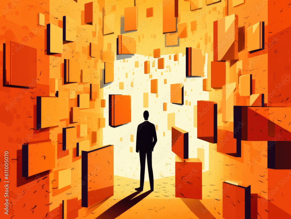 Poster a person breaking through a wall made up of mirrors representing the importance of breaking through 