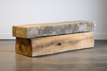 Reclaimed Balance Beam Minimalist mockup for podium display or showcase. AI generation