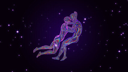 Obraz na płótnie Canvas 3d illustration. hugging people fly in astral space