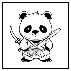 Assasin Panda Coloring Book Page Cartoon Ilustration