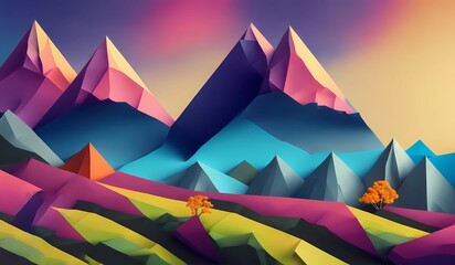 Fototapeta na wymiar color landscape with mountains and plains minimalistic