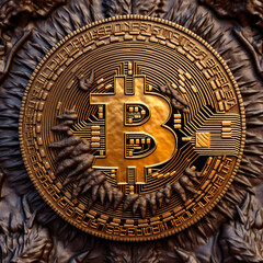 Fototapeta na wymiar Generative ai. Bitcoin close up illustration