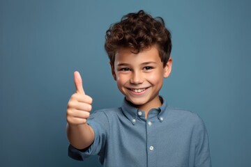 Medium shot portrait photography of a satisfied boy in his 30s showing ok gesture against a minimalist or empty room background. With generative AI technology