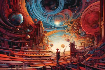 Melodic Odyssey: Embark on a sonic journey through time and space, where each note becomes a portal, leading to unexplored realms of sound and emotion illustration generative ai