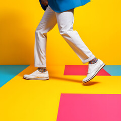 Social Media Advertising: Dynamic Shot of Person's Shoes on Vibrant Background