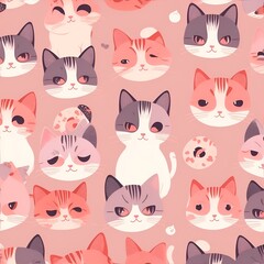 Pattern with multiple cats. Generative AI.