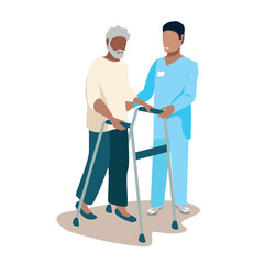 Nurse taking care of the elderly. Caring for the elderly in a nursing home. Thanks nurses. Vector illustration in a flat style.