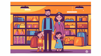 A vector of Portrait of happy black family with trolley shopping together at grocery store