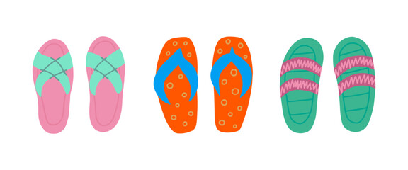 Beach flip flops cute hand drawn vector illustration. Holiday footwear.