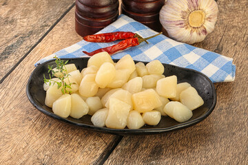 Raw scallop seafood in the bowl