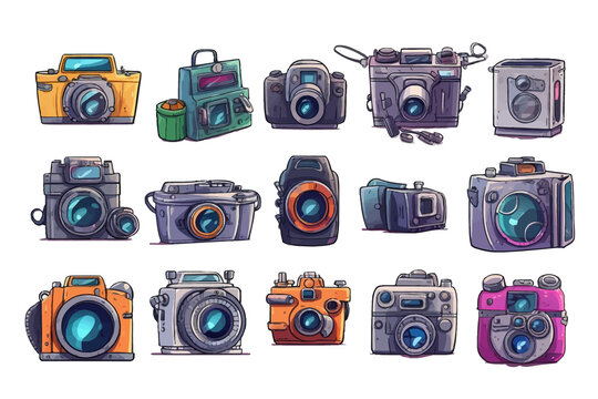 Camera  Set Collection Graphic Clipart Design. Flat  Generative AI