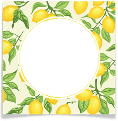 Frame template on yellow background with lemons