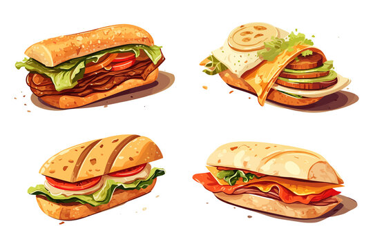 Sandwich  set collection graphic clipart design. Generative AI