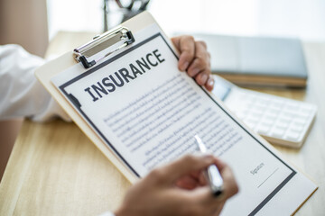 Loss Adjuster Insurance Agent Inspecting Damaged Car. .Sales manager giving advice application form document considering mortgage loan offer for car  insurance