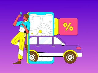 Fototapeta premium Flat vector concept operation hand-drawn illustration of people taking a taxi 