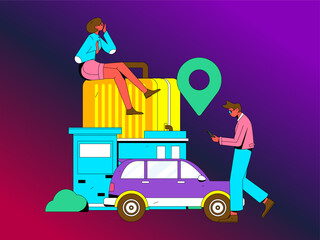 Flat vector concept operation hand-drawn illustration of people taking a taxi
