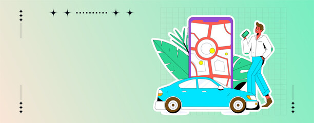 Flat vector concept operation hand-drawn illustration of people taking a taxi
