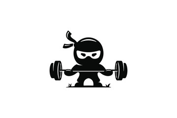 Fototapeta na wymiar Creative logo design depicting a ninja lifing a barbell - Logo Design Template 