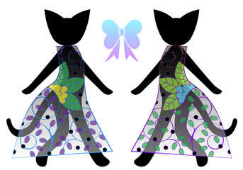 シースルーのドレスを着た2匹の黒猫