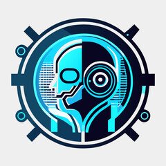 Cyborg head with cybernetic elements. Artificial intelligence concept. Vector illustration.