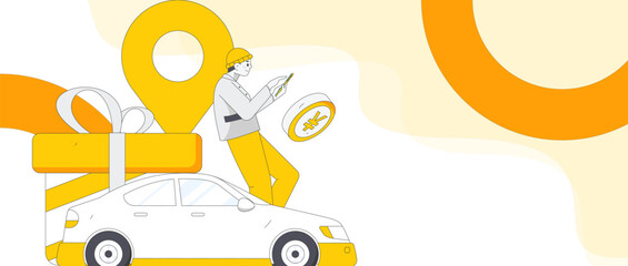 Naklejka premium Flat vector concept operation hand-drawn illustration of people taking a taxi 