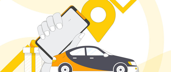 Flat vector concept operation hand-drawn illustration of people taking a taxi
