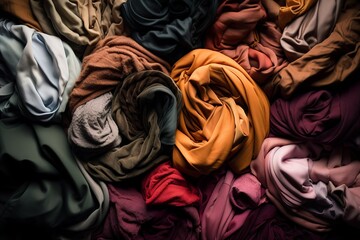pile of colorful fabrics and clothes, generative ai