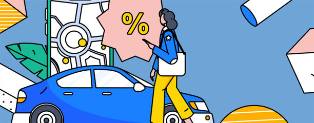 Flat vector concept operation hand-drawn illustration of people taking a taxi
