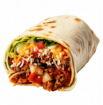 Delicious burrito on a white background.