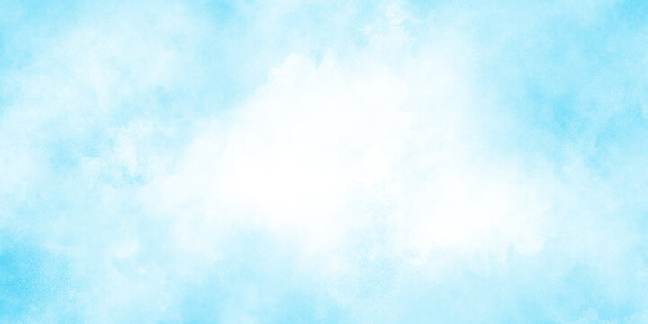 Brush-painted blurred and grainy paint aquarelle Abstract light sky blue watercolor background, blurred and grainy Blue powder explosion on white background, Classic brush painted Blue sky.