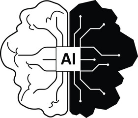 Illustration vector graphic of artificial intelligence with brains and chips and black and white webs. simple flat design style. suitable for applications, template presentations, etc. template design