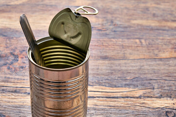 Canned Food on Wooden Table