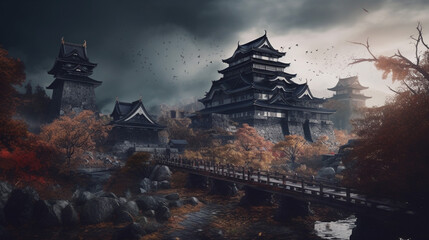 dark japanese castle 001 .Generative Ai