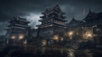 dark japanese castle 003 .Generative Ai