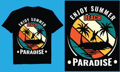 ENJOY SUMMER BEACH PARADISE Retro vintage Summer, vector, design,