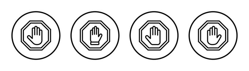 Stop icon set illustration. stop road sign. hand stop sign and symbol. Do not enter stop red sign with hand