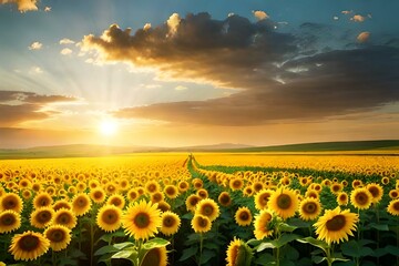 sunflower field at sunset, beautiful wallpapers, textures and backgrounds - Generative AI