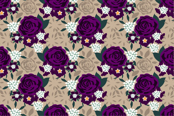 Fototapeta na wymiar Beautiful purple colors, flower bouquet. Trendy, stylish, fashionable, seamless vector pattern for design and decoration.