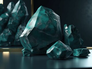 Dark green and gold, crystal and marble, geometrical primitives pattern, abstract background created with Generative AI technology.