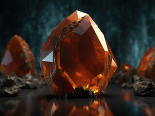 Dark orange and gold, crystal and marble, geometrical primitives pattern, abstract background created with Generative AI technology.