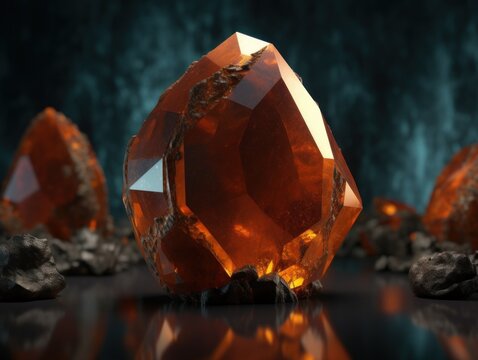 Dark orange and gold, crystal and marble, geometrical primitives pattern, abstract background created with Generative AI technology.