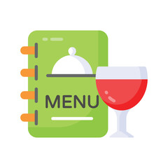 Menu card with a glass of drink showing concept icon of hotel menu card in trendy style