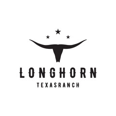 Longhorn texas ranch wild west animal logo design vintage retro.Logo for cowboy, cattle, badge, restaurant.