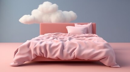 Bed with pink clouds. Creative design concept. Generative ai