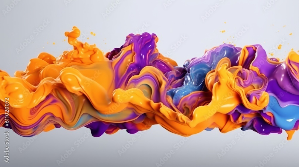 Aufkleber abstract multicolored liquid stream of paint on a gray background. generative ai