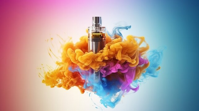 Abstract colorful vape. Electronic cigarette with smoke. Generative ai