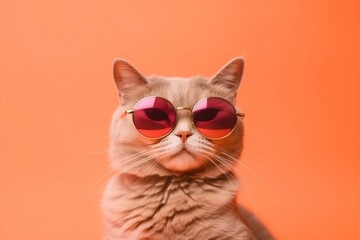 Fashionable Cat Peach Colored Sunglasses. Generative AI