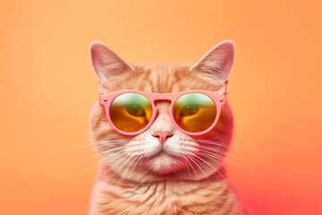 Fashionable Cat Peach Colored Sunglasses. Generative AI