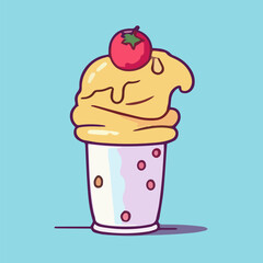 Strawberry ice cream in a cup. Vector illustration in cartoon style.