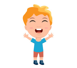 little girl boy rejoicing arms up happy full body length education primary school nursery kindergarten concept